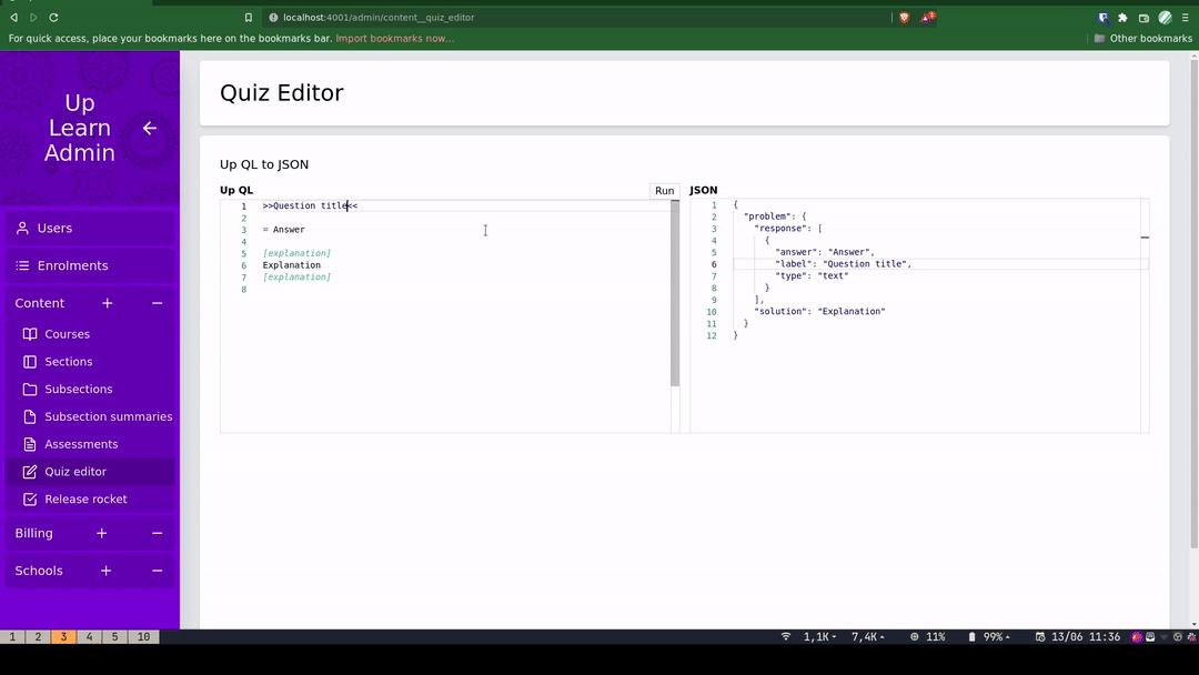 The UpQL Code Editor in action